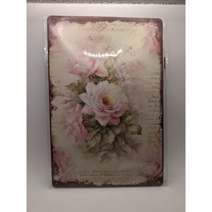 Pink Rose Decorative Steel Decor Sign 12x8